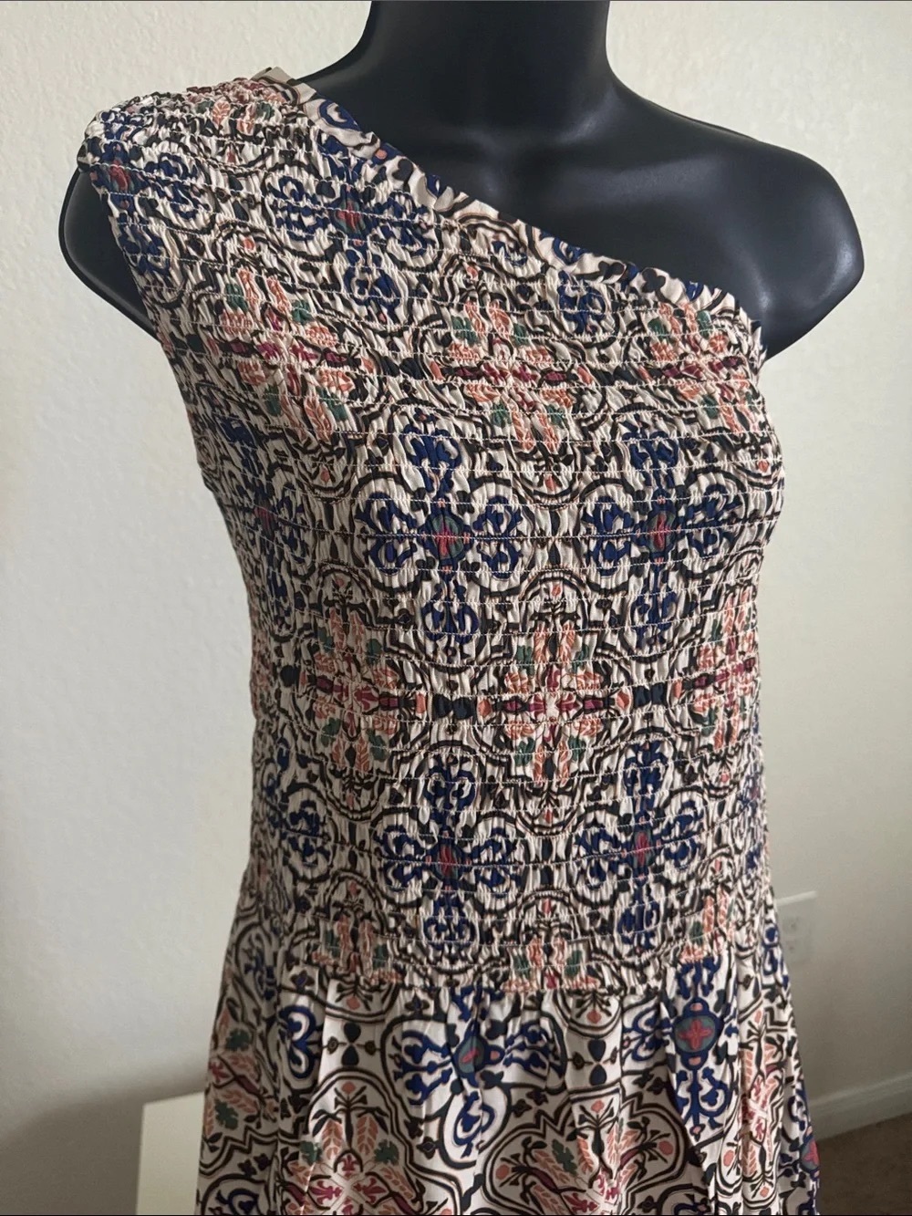 Strapless Printed Maxi Dress in Navy and Blush - Picture 2 of 4